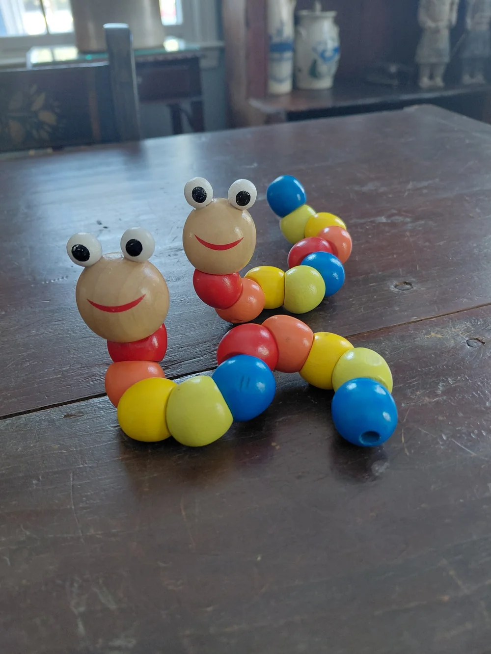 A pair of Montessori colorful wooden catipillar worm toy - 2 silly worms set